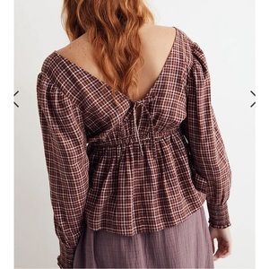 Madewell plaid top with tie back detail